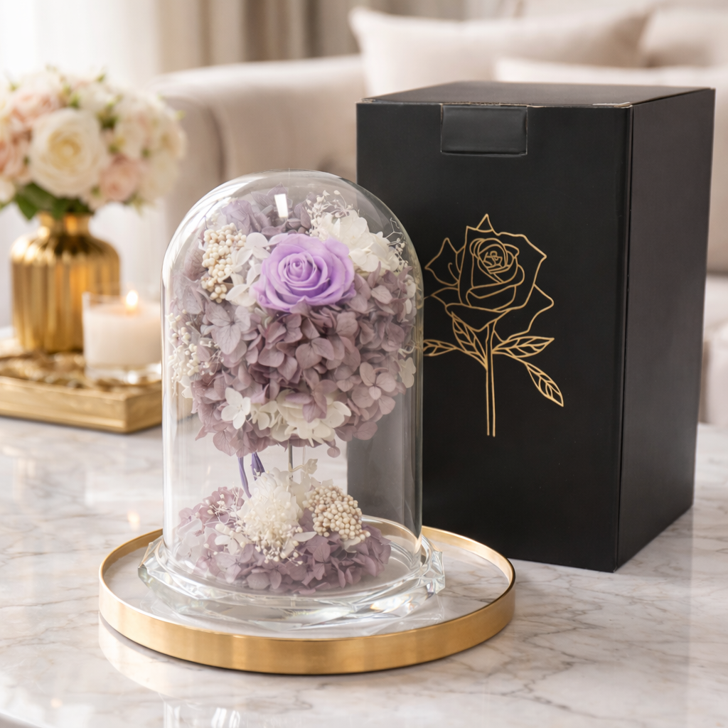 Hydrangea Glass Dome Purple