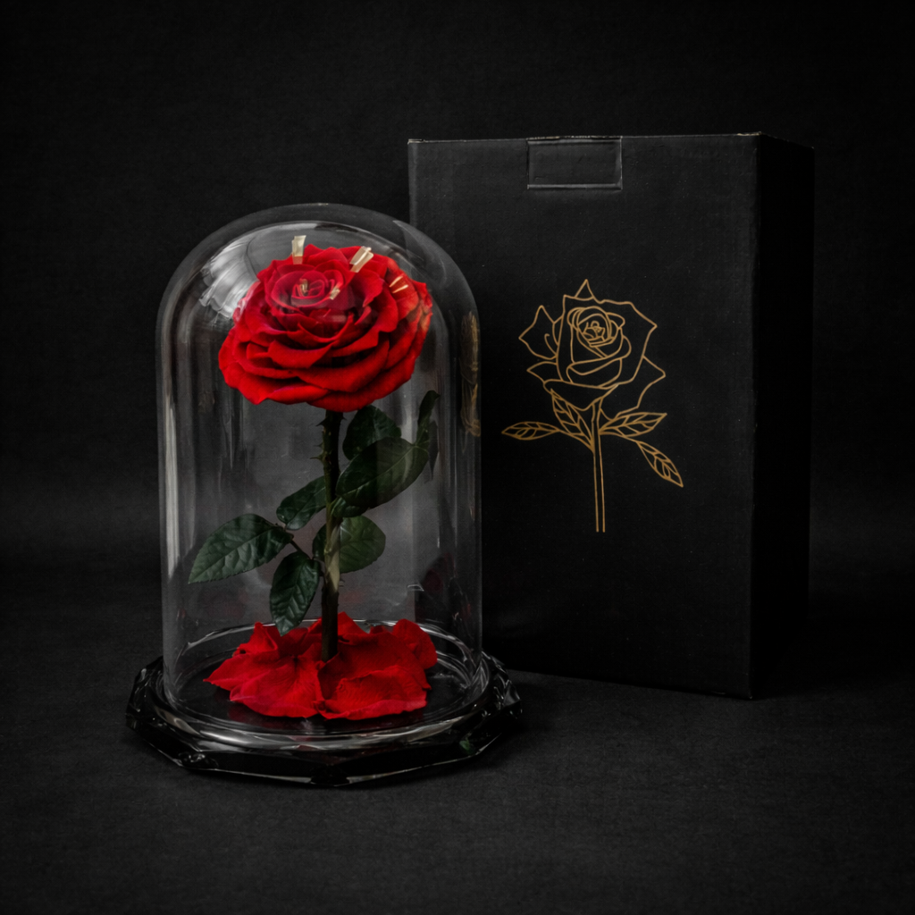 Rose Glass Dome Single Red