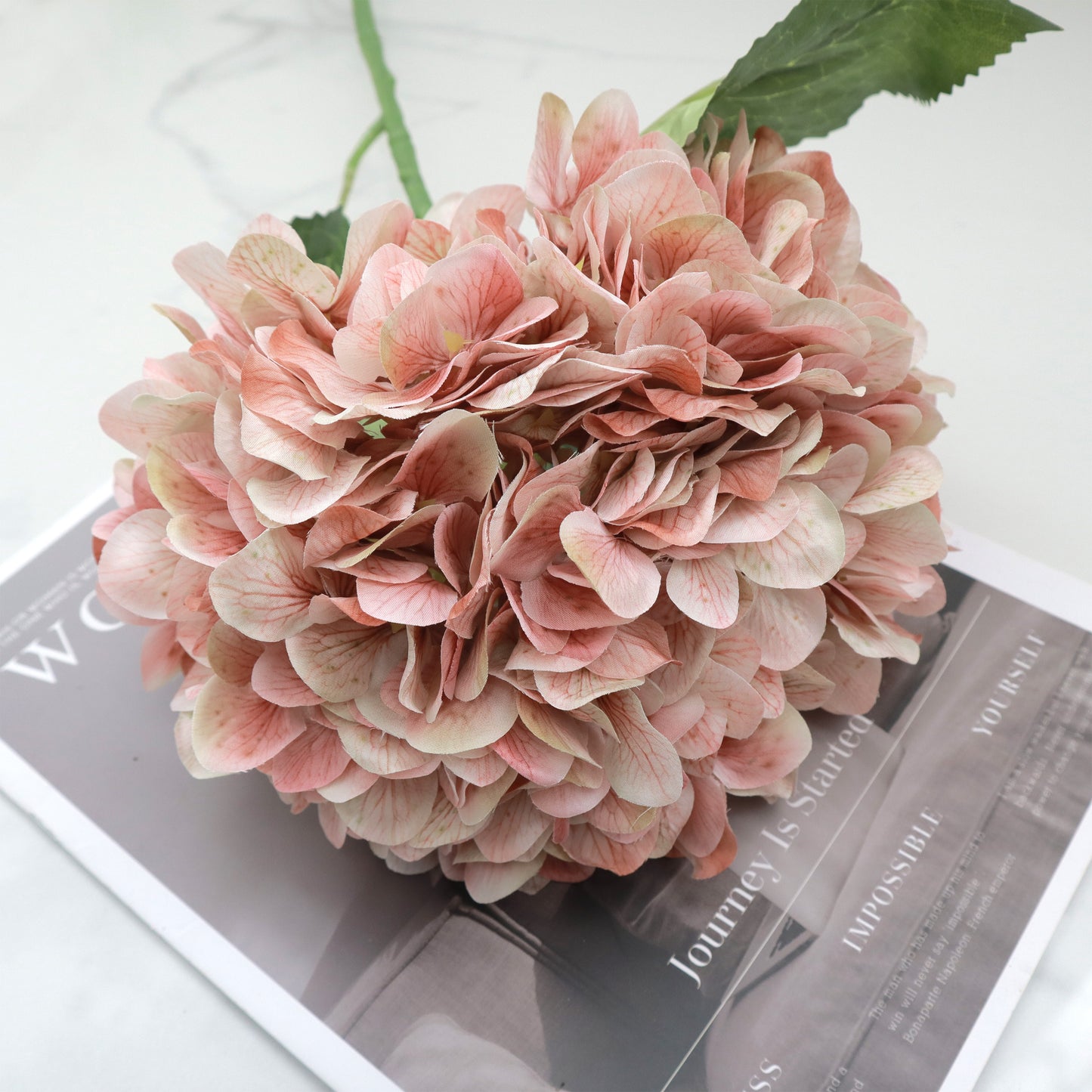 Silk Artificial Hydrangea Coral Peach