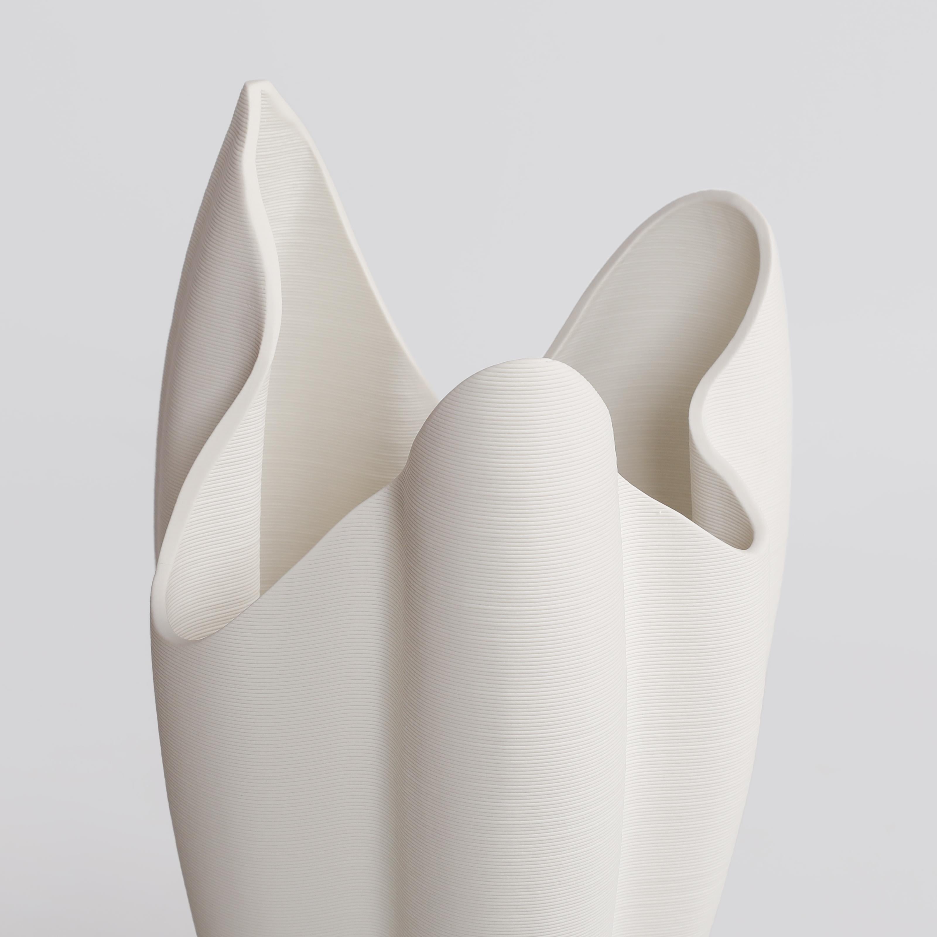 3D-Printed White Ceramic Petal Crest Vase