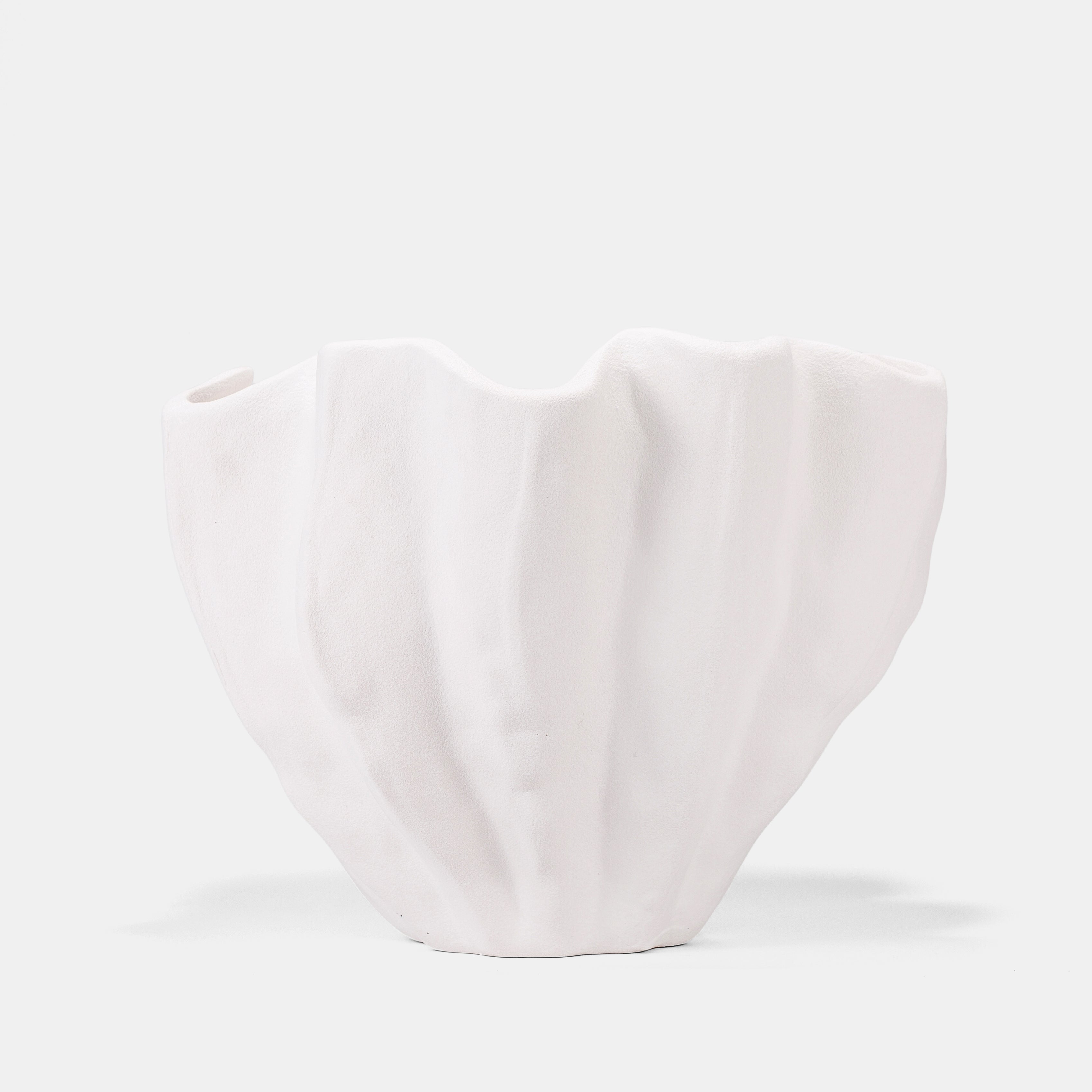 White Textured Ceramic Bowl - Wave Design