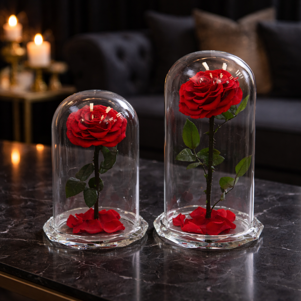 Rose Glass Dome Single Red