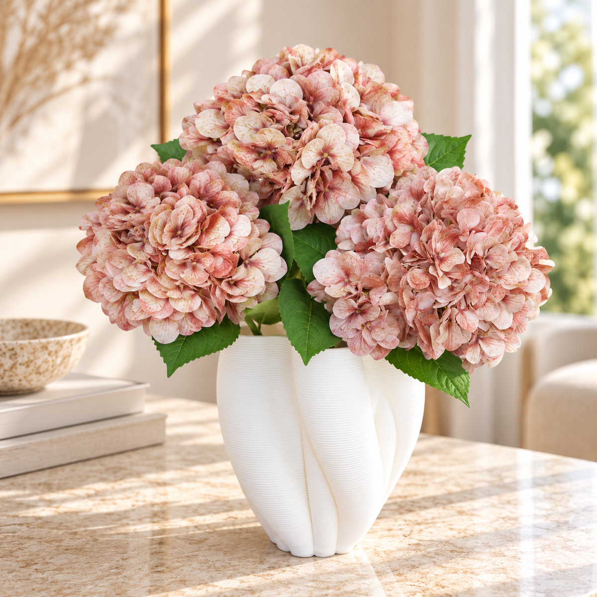 Silk Artificial Hydrangea Coral Pink