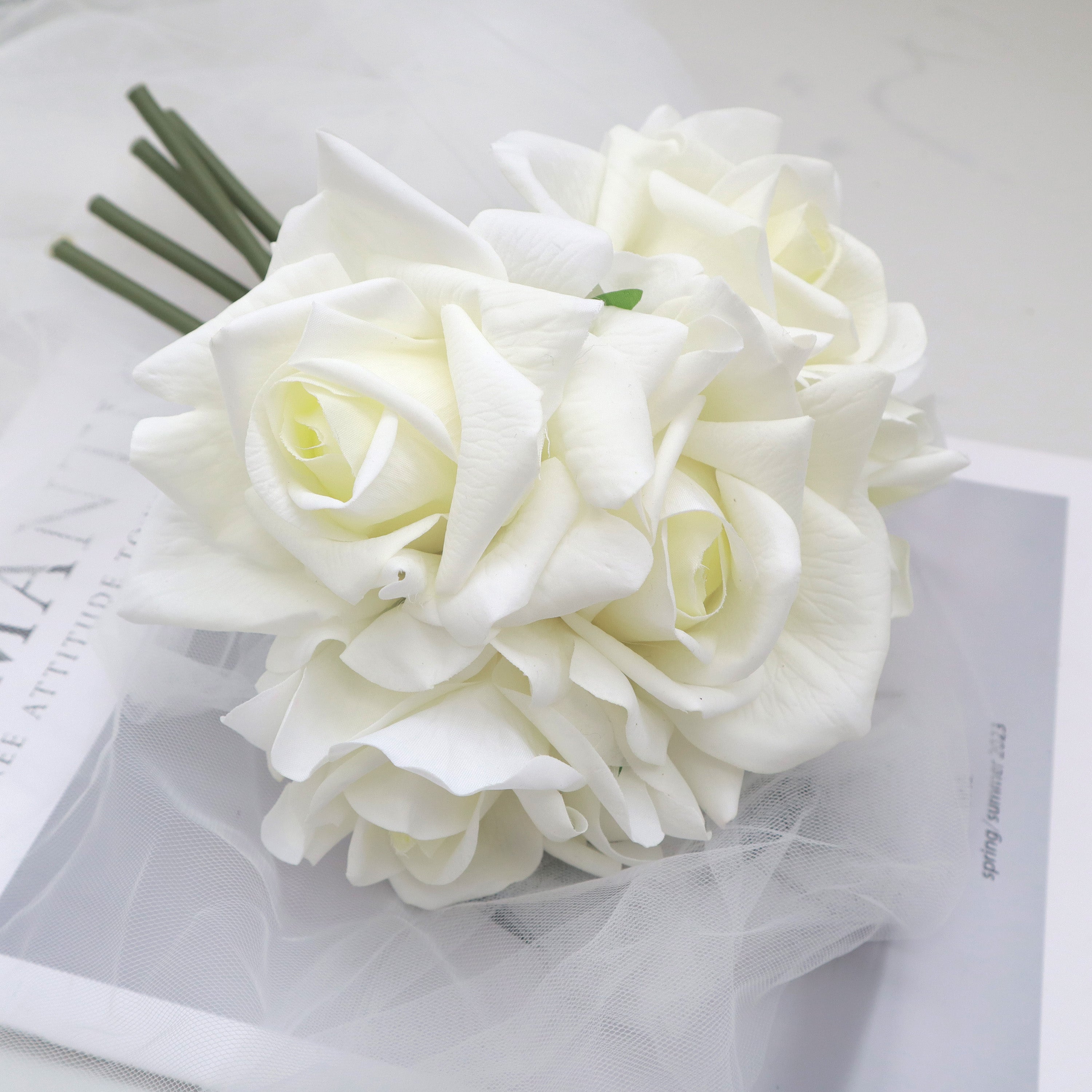 Artificial Real Touch Rose Bundle White 5 Stems