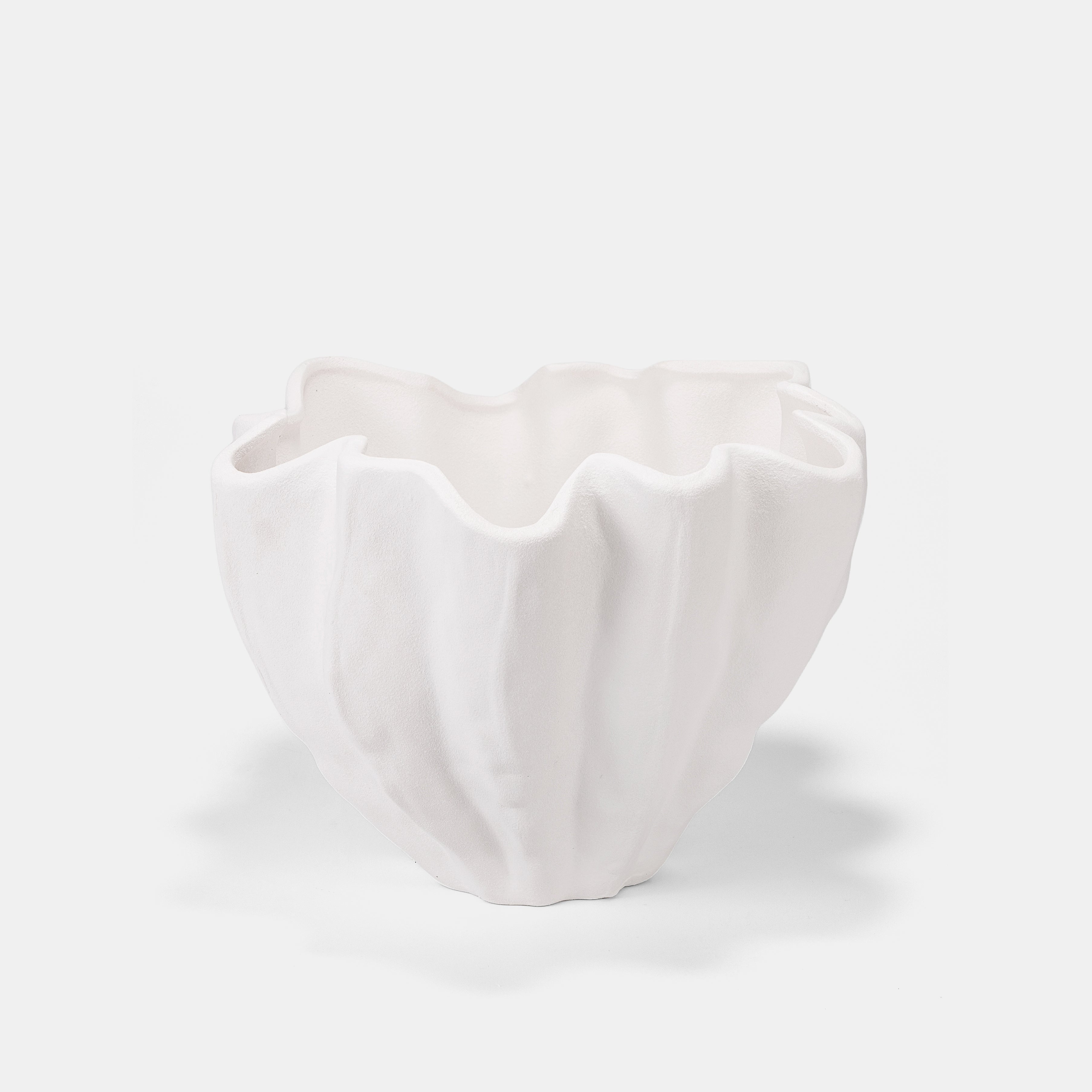 White Textured Ceramic Bowl - Wave Design